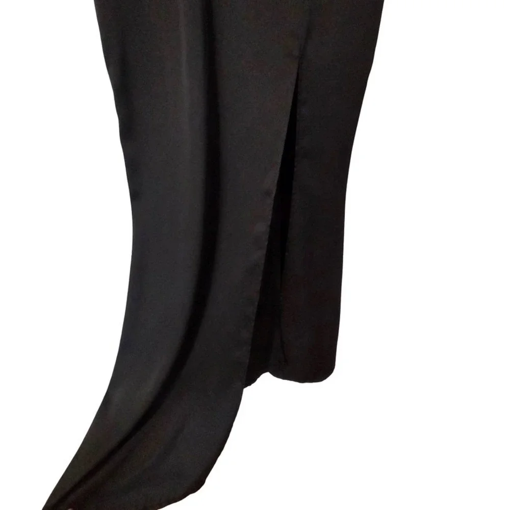 Formal Satin Dress Black Cowl Neck Side Slit Gown Women Small - Picture 6 of 6